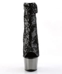 Pleaser Direct Platform Shoes Adore 1008SQ Black Sequin Platform Peep Toe Boots