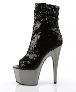 Pleaser Direct Platform Shoes Adore 1008SQ Black Sequin Platform Peep Toe Boots