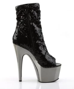 Pleaser Direct Platform Shoes Adore 1008SQ Black Sequin Platform Peep Toe Boots