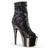 Pleaser Direct Platform Shoes Adore 1008SQ Black Sequin Platform Peep Toe Boots