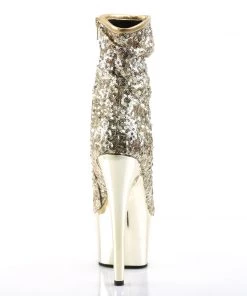 Pleaser Direct Adore 1008SQ Gold Sequin Platform Peep Toe Boots Platform Shoes