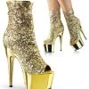 Pleaser Direct Adore 1008SQ Gold Sequin Platform Peep Toe Boots Platform Shoes