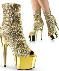 Pleaser Direct Adore 1008SQ Gold Sequin Platform Peep Toe Boots Platform Shoes