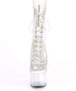 Pleaser Direct Adore 1016-2 Clear Lace Up Peep-Toe Platforms