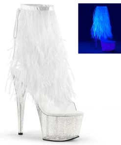 Pleaser Direct Adore 1017MFF White Marabou Platform Ankle Boot