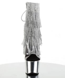 Pleaser Direct Platform Shoes Adore 1017RSF Silver Pewter Chrome Platform Ankle Boot