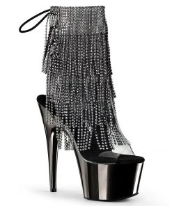 Pleaser Direct Adore 1017RSF Black And Dark Pewter Chrome Platform Ankle Boot Platform Shoes