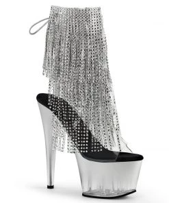 Pleaser Direct Adore 1017RSFT Silver Rhinestoned Platform Ankle Boot