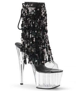 Pleaser Direct Adore 1017SQF Black Sparkly Platform Heels Platform Shoes