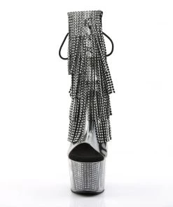 Pleaser Direct Adore 1017SRS Black And Silver Rhinestoned Platform Ankle Boot