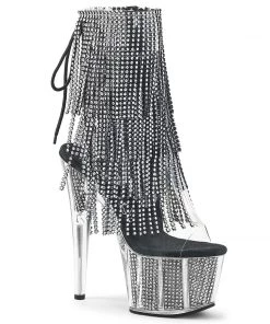 Pleaser Direct Adore 1017SRS Black And Silver Rhinestoned Platform Ankle Boot