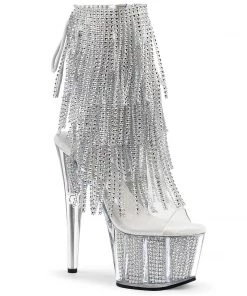 Pleaser Direct Adore 1017SRS Silver And White Rhinestoned Platform Ankle Boot