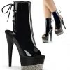 Pleaser Direct Platform Shoes Adore 1018 Black Patent And Rhinestone Encrusted Ankle Boots