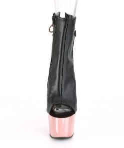 Pleaser Direct Adore 1018 Black Faux Leather & Rose Gold Chrome Boots