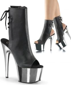 Pleaser Direct Larger Size Shoes Adore 1018 Black Faux Leather And Chrome Ankle Boots