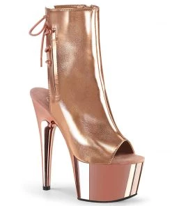 Pleaser Direct Adore 1018 Rose Gold Faux Leather & Chrome Boots
