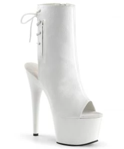 Pleaser Direct Platform Shoes Adore 1018 White Faux Leather Ankle Boots