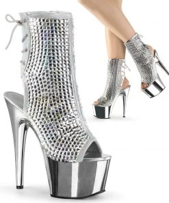 Pleaser Direct Adore 1018 Multicolour Rhinestone And Chrome Mirrored Ankle Boots