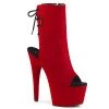 Pleaser Direct Adore 1018 Red Faux Suede Peep Toe Ankle Boots