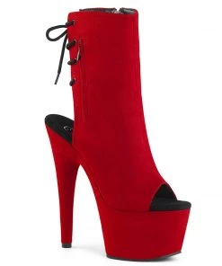 Pleaser Direct Adore 1018 Red Faux Suede Peep Toe Ankle Boots