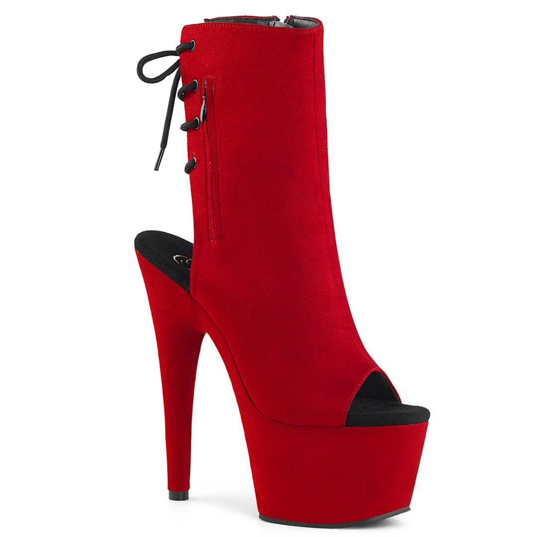 Pleaser Direct Adore 1018 Red Faux Suede Peep Toe Ankle Boots 1 Pleaser Direct Adore 1018 Red Faux Suede Peep Toe Ankle Boots