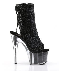 Pleaser Direct Glitter Shoes Adore 1018G Black Sparkly Platform Ankle Boots