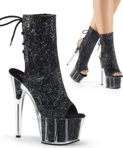 Pleaser Direct Glitter Shoes Adore 1018G Black Sparkly Platform Ankle Boots
