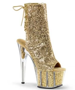 Pleaser Direct Adore 1018G Gold Sparkly Platform Ankle Boots