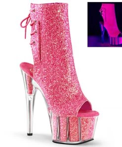 Pleaser Direct Adore 1018G Neon Pink Sparkly Platform Ankle Boots Glitter Shoes