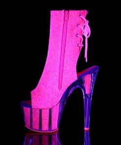 Pleaser Direct Adore 1018G Neon Pink Sparkly Platform Ankle Boots Glitter Shoes