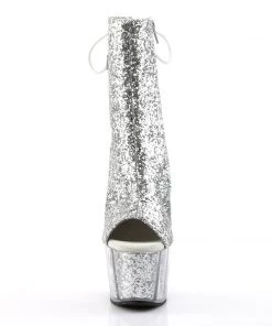 Pleaser Direct Glitter Shoes Adore 1018G Silver Sparkly Platform Ankle Boots