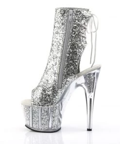 Pleaser Direct Glitter Shoes Adore 1018G Silver Sparkly Platform Ankle Boots