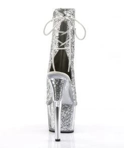 Pleaser Direct Glitter Shoes Adore 1018G Silver Sparkly Platform Ankle Boots
