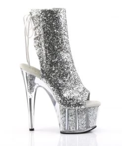 Pleaser Direct Glitter Shoes Adore 1018G Silver Sparkly Platform Ankle Boots
