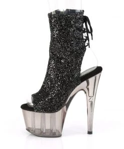 Pleaser Direct Glitter Shoes Adore 1018GT Black Sparkly Platform Ankle Boots