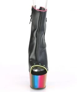 Pleaser Direct Platform Shoes Adore 1018RC-02 Rainbow & Black Matte Ankle Boots