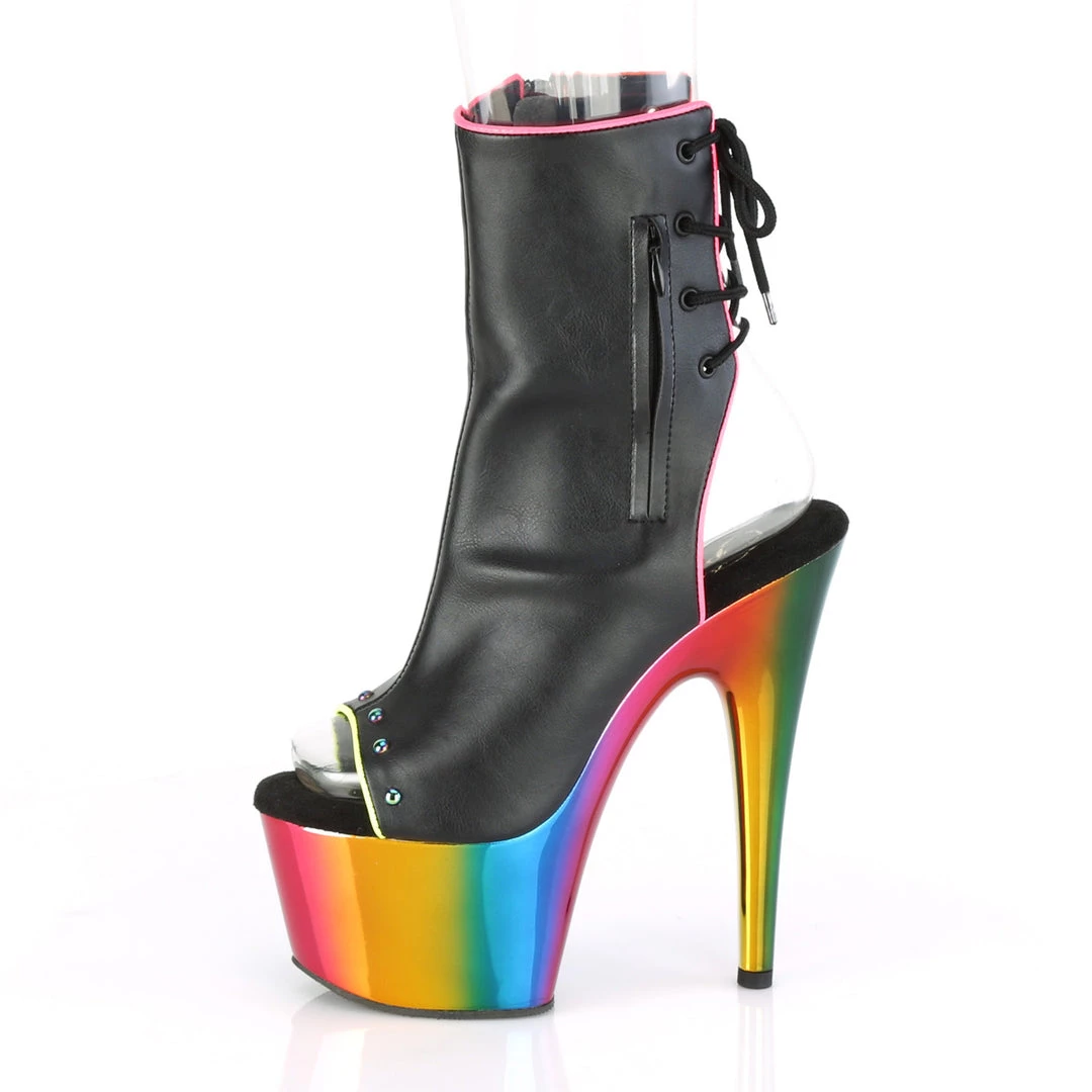 Pleaser Direct Platform Shoes Adore 1018RC-02 Rainbow & Black Matte Ankle Boots 3 Pleaser Direct Platform Shoes Adore 1018RC-02 Rainbow & Black Matte Ankle Boots