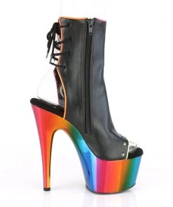 Pleaser Direct Platform Shoes Adore 1018RC-02 Rainbow & Black Matte Ankle Boots 9 Pleaser Direct Platform Shoes Adore 1018RC-02 Rainbow & Black Matte Ankle Boots