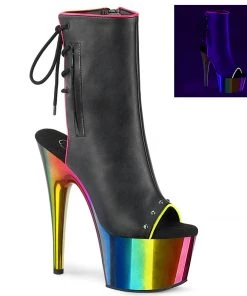 Pleaser Direct Platform Shoes Adore 1018RC-02 Rainbow & Black Matte Ankle Boots