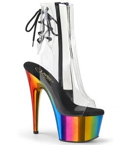Pleaser Direct Adore 1018RC Rainbow & Clear Ankle Boots