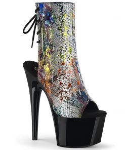 Pleaser Direct Adore 1018SP Multicolour Snakeskin & Black Patent Boots Platform Shoes