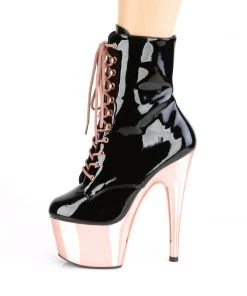 Pleaser Direct Larger Size Shoes Adore 1020 Black Patent & Rose Gold Chrome Platform Boots