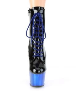 Pleaser Direct Larger Size Shoes Adore 1020 Black And Royal Blue Chrome Platform Ankle Boots