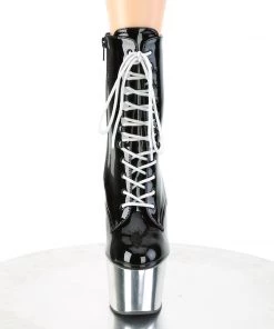 Pleaser Direct Larger Size Shoes Adore 1020 Black And Silver Chrome Platform Ankle Boots