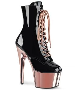 Pleaser Direct Larger Size Shoes Adore 1020 Black Patent & Rose Gold Chrome Platform Boots