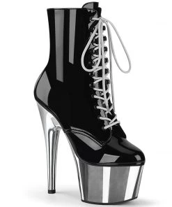 Pleaser Direct Larger Size Shoes Adore 1020 Black And Silver Chrome Platform Ankle Boots