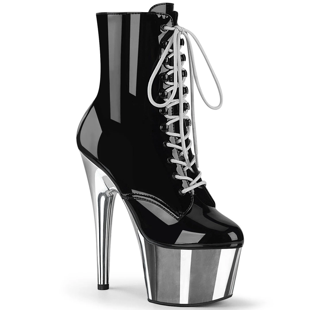 Pleaser Direct Larger Size Shoes Adore 1020 Black And Silver Chrome Platform Ankle Boots 1 Pleaser Direct Larger Size Shoes Adore 1020 Black And Silver Chrome Platform Ankle Boots