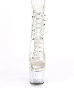 Pleaser Direct Adore 1020C Clear Lace Up Platform Ankle Boots