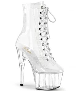 Pleaser Direct Adore 1020C Clear Lace Up Platform Ankle Boots