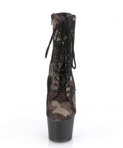 Pleaser Direct Adore 1020CM Camo Mesh Black Matte Ankle Boots